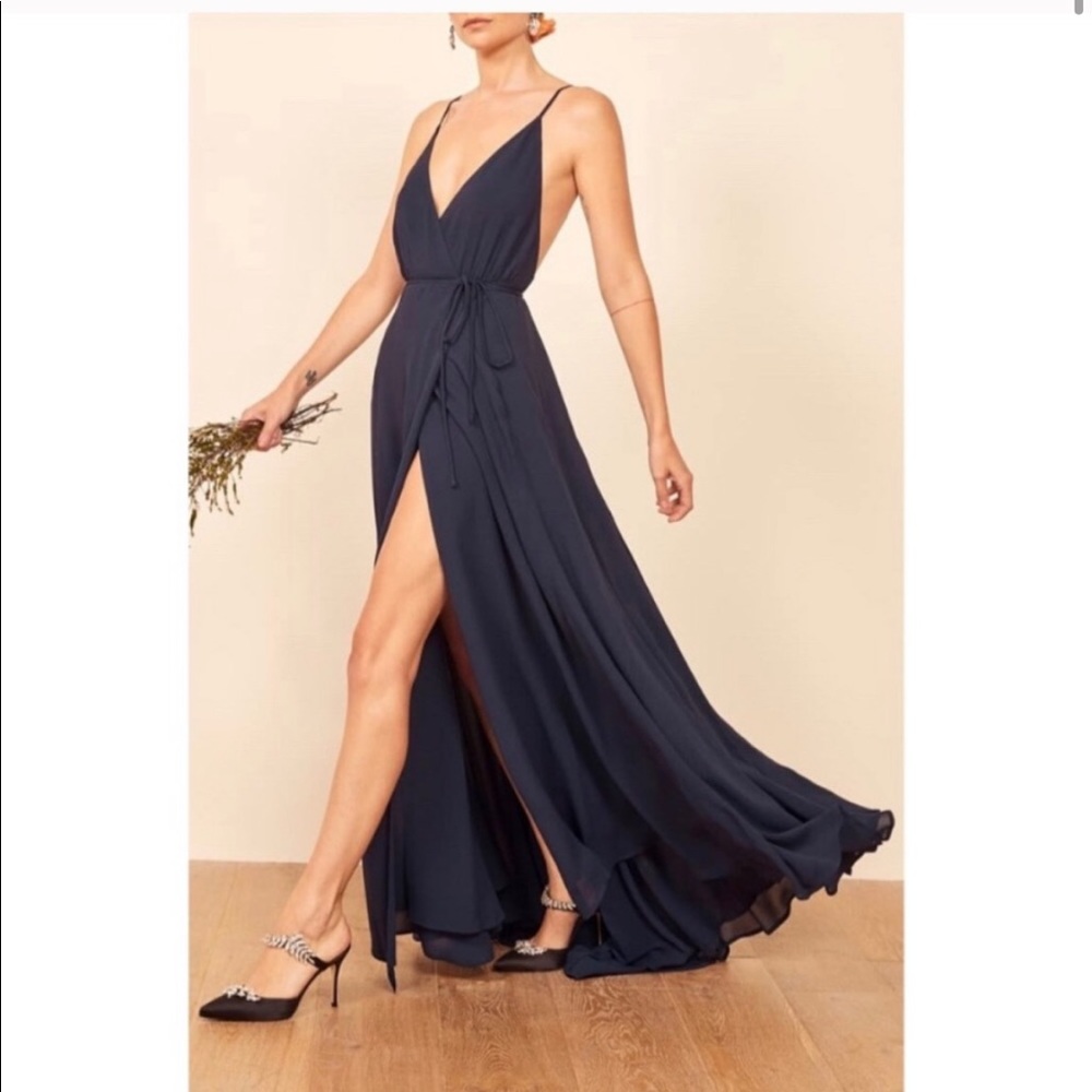 Reformation Callalily dress in Navy
